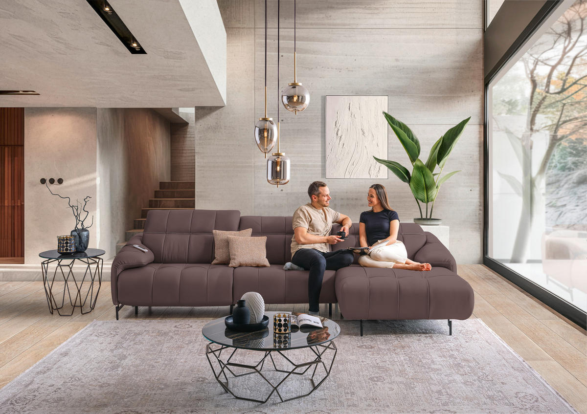 ECKSOFA  in Echtleder Altrosa  313/165 cm  - Beige/Schwarz, Design, Leder/Metall (313/165cm) - Belluti