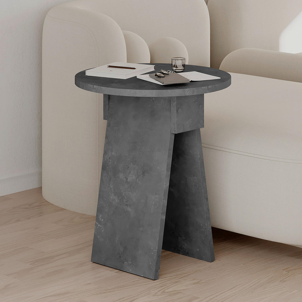 BEISTELLTISCH Grau rund  - Grau, Design, Holzwerkstoff (42/50cm) - Livetastic