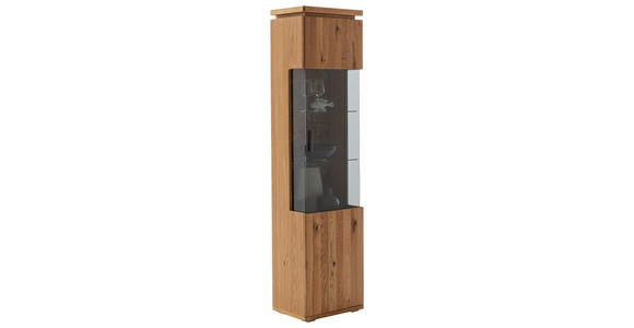 VITRINE in massiv, furniert Balkeneiche Grau, Eichefarben  - Eichefarben/Anthrazit, Natur, Glas/Holz (50/204/37cm) - Linea Natura