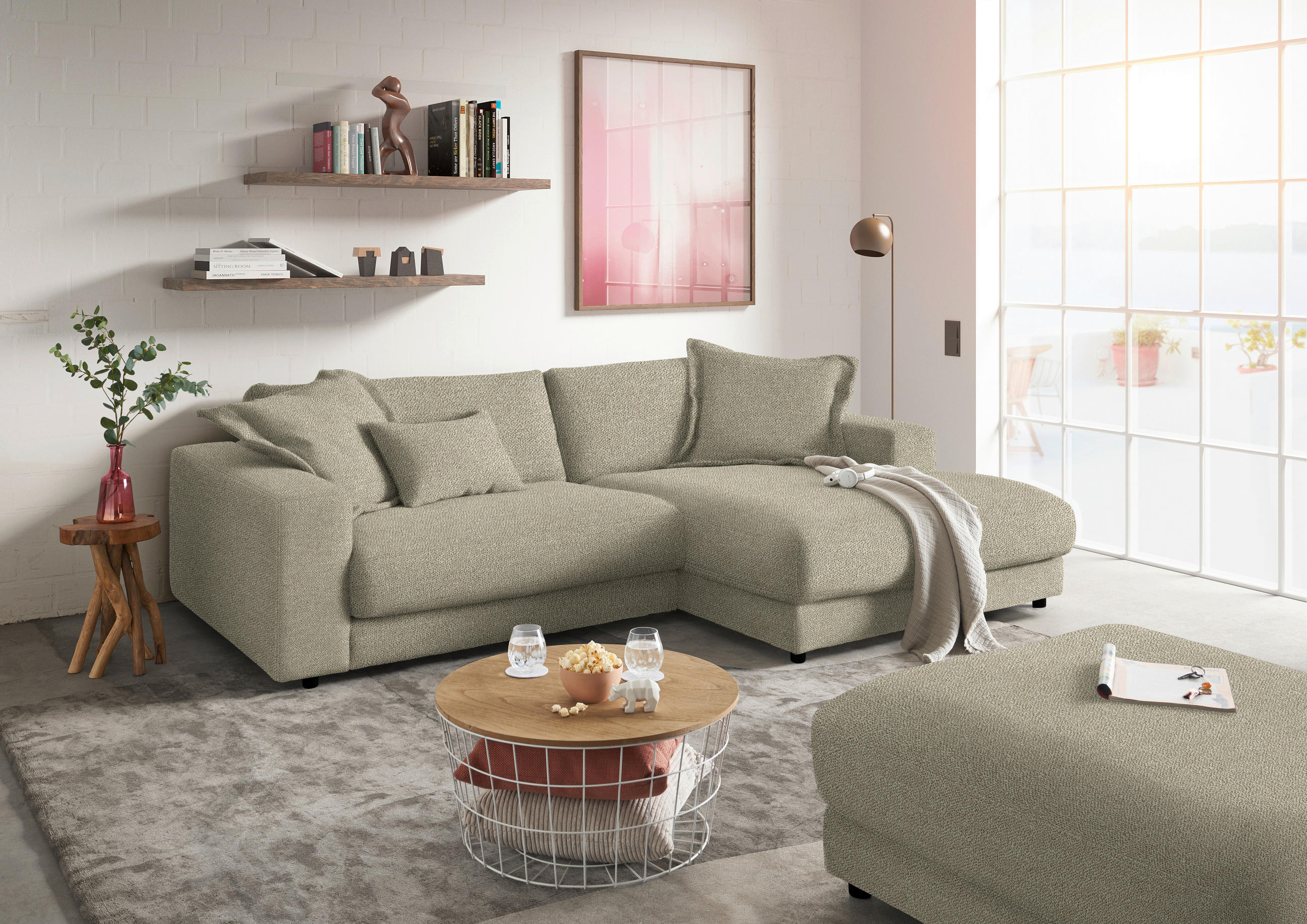 ECKSOFA in Flachgewebe Hellgrün  - Schwarz/Hellgrün, Design, Kunststoff/Textil (270/190cm) - Lomoco