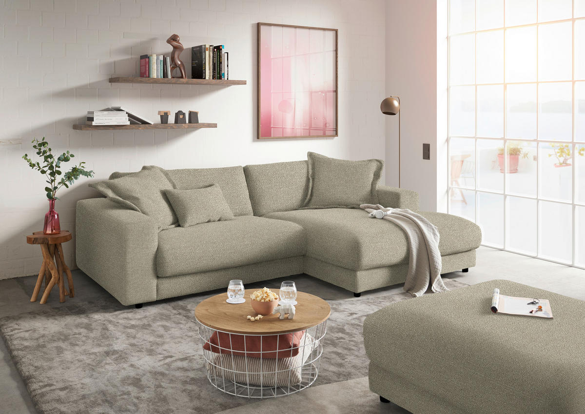 ECKSOFA in Flachgewebe Hellgrün  - Schwarz/Hellgrün, Design, Kunststoff/Textil (270/190cm) - Lomoco