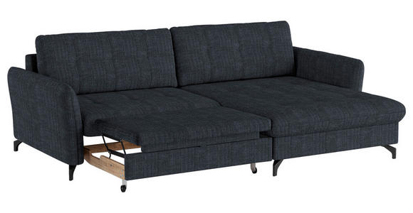 ECKSOFA in Flachgewebe, Leinenoptik Dunkelblau  - Schwarz/Dunkelblau, Design, Textil/Metall (242/170cm) - Xora