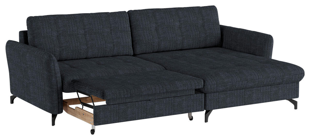 ECKSOFA in Flachgewebe, Leinenoptik Dunkelblau  - Schwarz/Dunkelblau, Design, Textil/Metall (242/170cm) - Xora