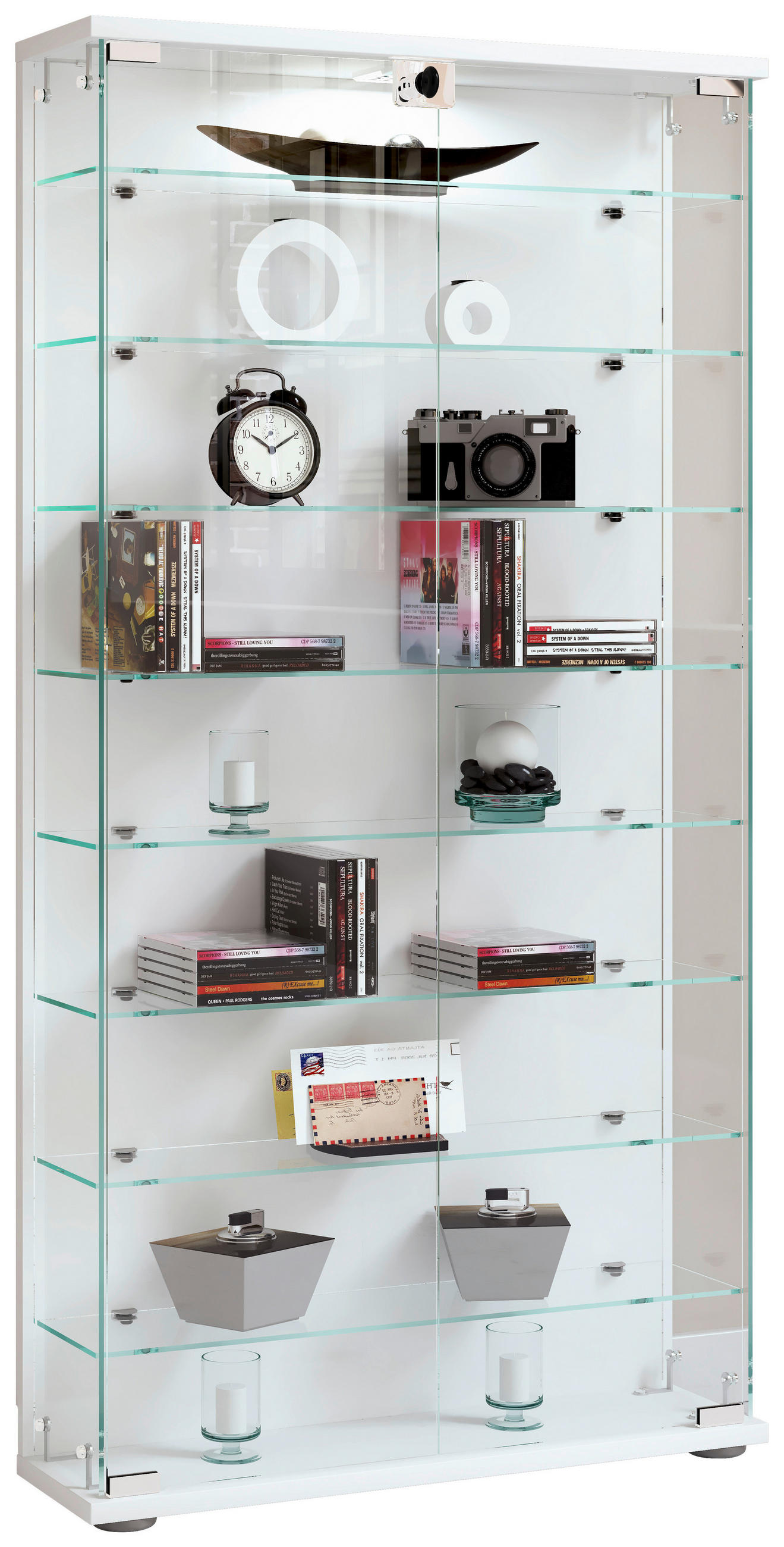 Thumbnail - Mid.you Vitrine Stelas, Weiß, Glas, 8 Fächer, 59x114x17 cm, stehend, hängend, Esszimmer, Vitrinen