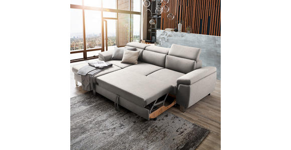 ECKSOFA inkl. Funktionen Ecru Webstoff - Ecru/Silberfarben, Design, Textil/Metall (167/250cm) - Xora