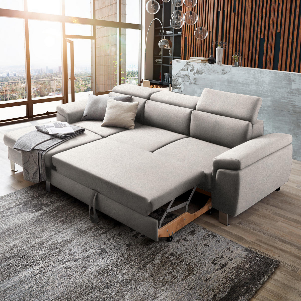 ECKSOFA in Webstoff Ecru  - Ecru/Silberfarben, Design, Textil/Metall (167/250cm) - Xora
