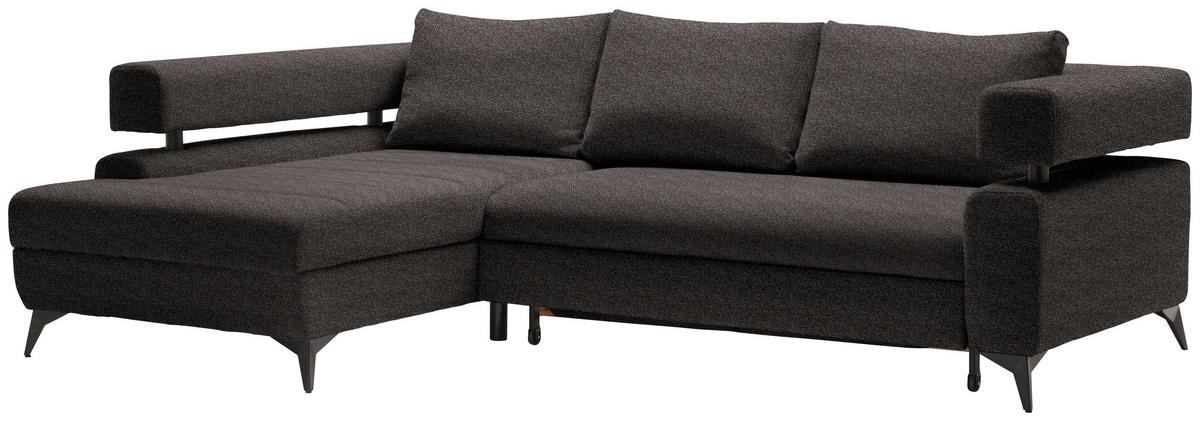ECKSOFA in Chenille Dunkelbraun  - Dunkelbraun/Schwarz, Konventionell, Textil/Metall (184/265cm) - Hom`in