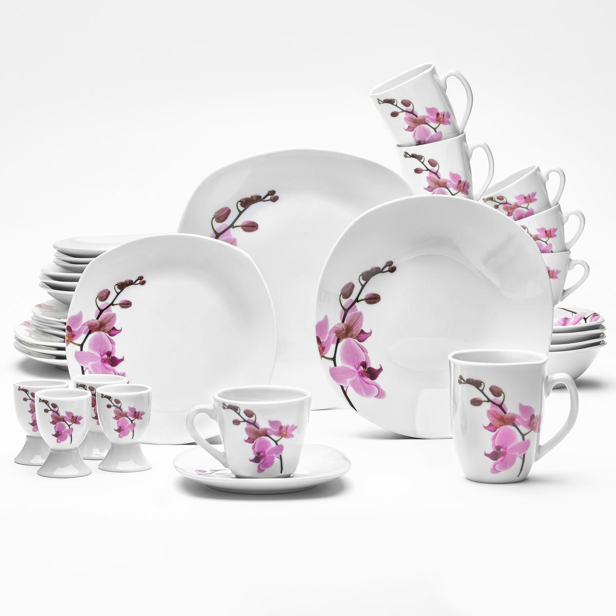 KOMBISERVICE Kyoto 32-teilig  - Magenta/Weiß, KONVENTIONELL, Keramik - Van Well