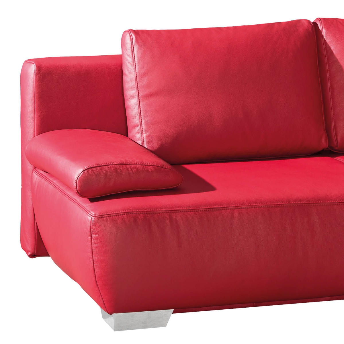 SCHLAFSOFA Rot Echtleder  - Chromfarben/Rot, KONVENTIONELL, Leder/Metall (195/85/90cm) - Livetastic