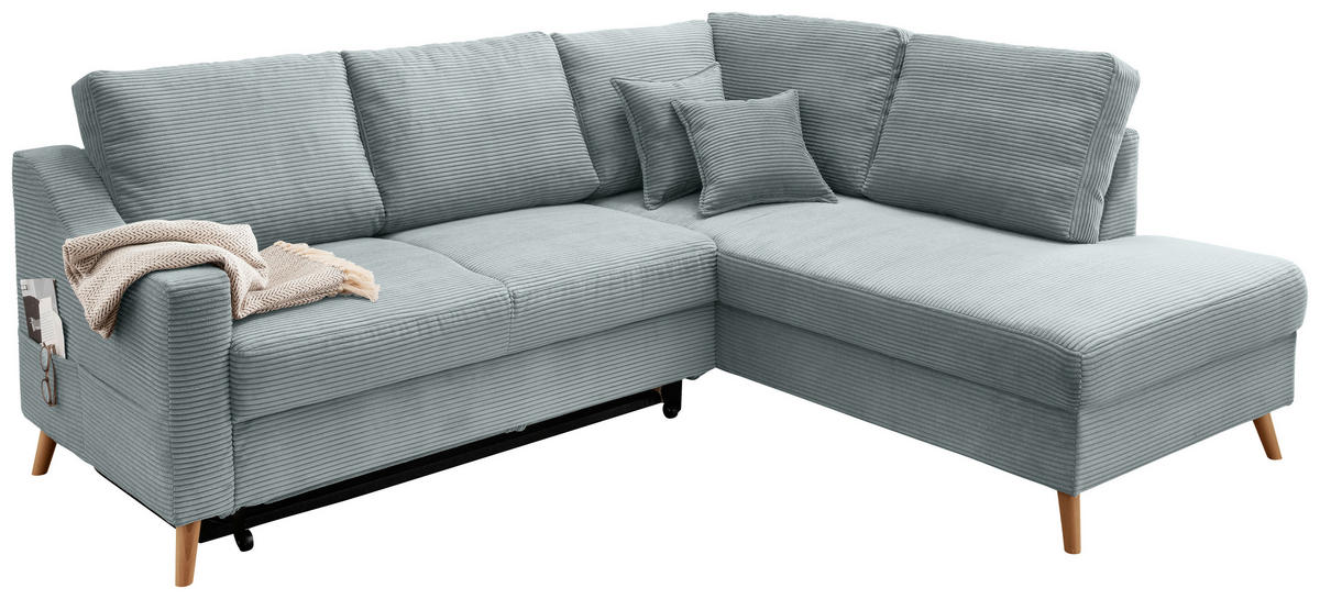ECKSOFA Valentina Hellblau Cord  - Naturfarben/Hellblau, MODERN, Holz/Textil (230/200cm) - Livetastic