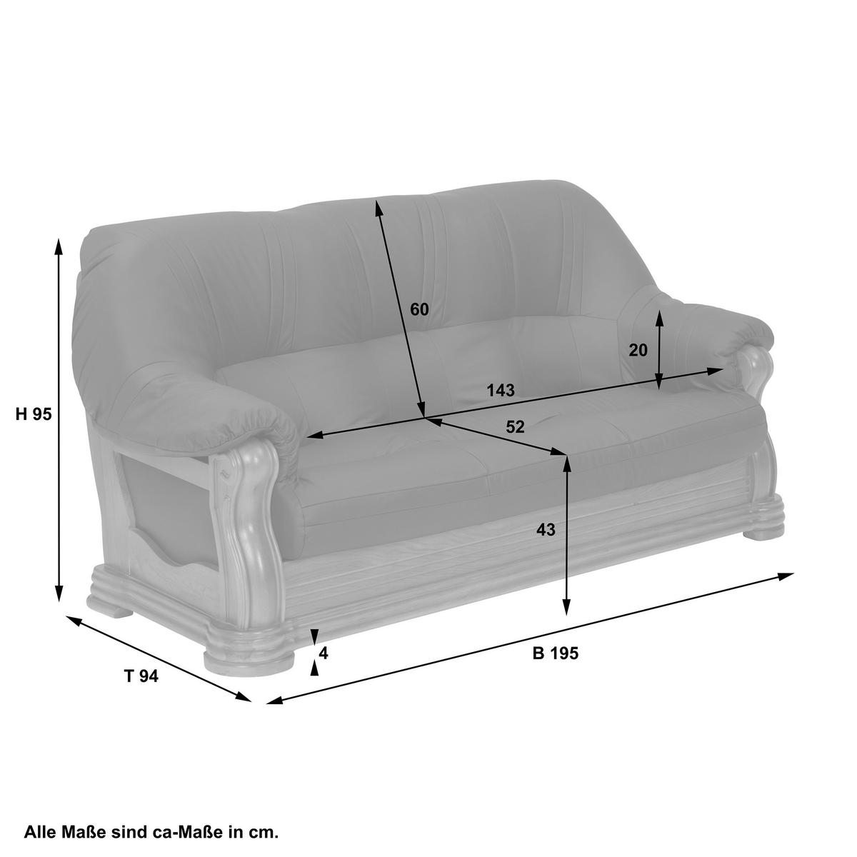3-SITZER-SOFA in Echtleder Braun  - Eichefarben/Braun, Konventionell, Leder/Holz (195/95/94cm) - Max Winzer