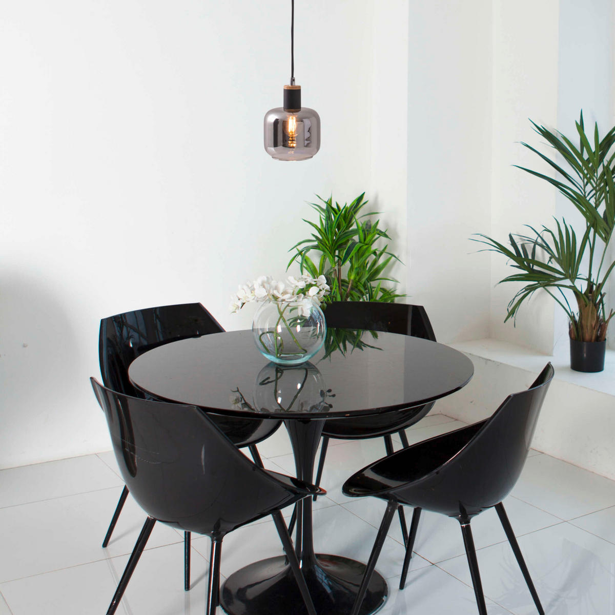 PENDELLEUCHTE Fumoso 13/120 cm  - Schwarz/Naturfarben, Design, Glas/Metall (13/120cm) - Näve