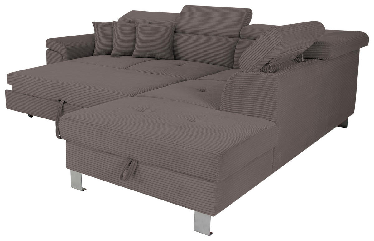 ECKSOFA inkl. Funktionen Anthrazit Cord  - Anthrazit/Silberfarben, Design, Textil/Metall (257/226cm) - Xora