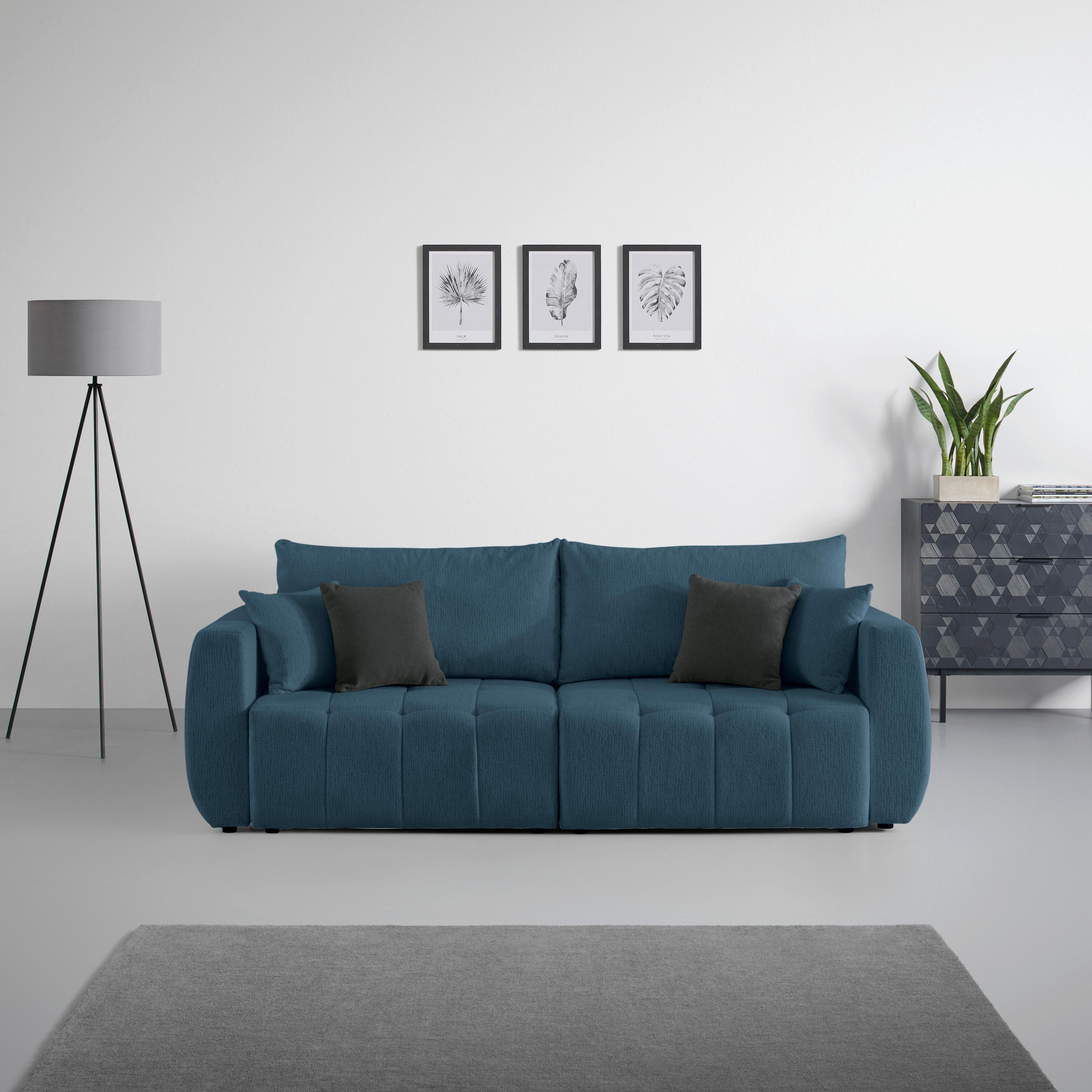SCHLAFSOFA in Chenille, Jacquard Dunkelblau  - Schwarz/Dunkelblau, Kunststoff/Textil (245/74-90/104cm) - MID.YOU