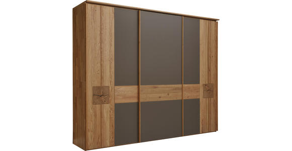 SCHIEBETÜRENSCHRANK 3-türig Wildeiche furniert, massiv Braun, Eichefarben - Eichefarben/Braun, Design, Glas/Holz (301,9/240,3/67,2cm) - Valnatura