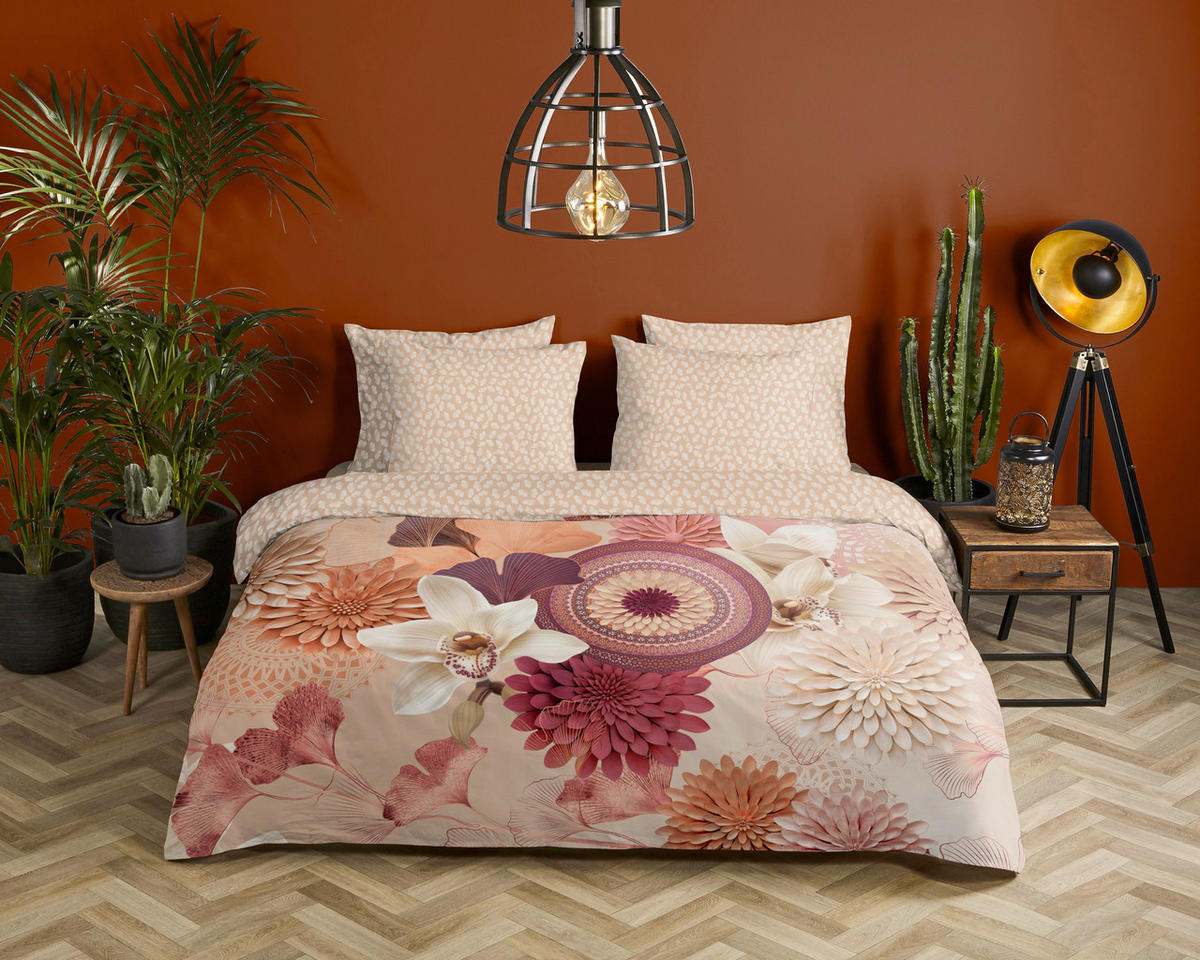 BETTWÄSCHE HIP Satin, Makosatin 140/200 cm  - Sandfarben/Bordeaux, Basics, Textil (140/200cm)