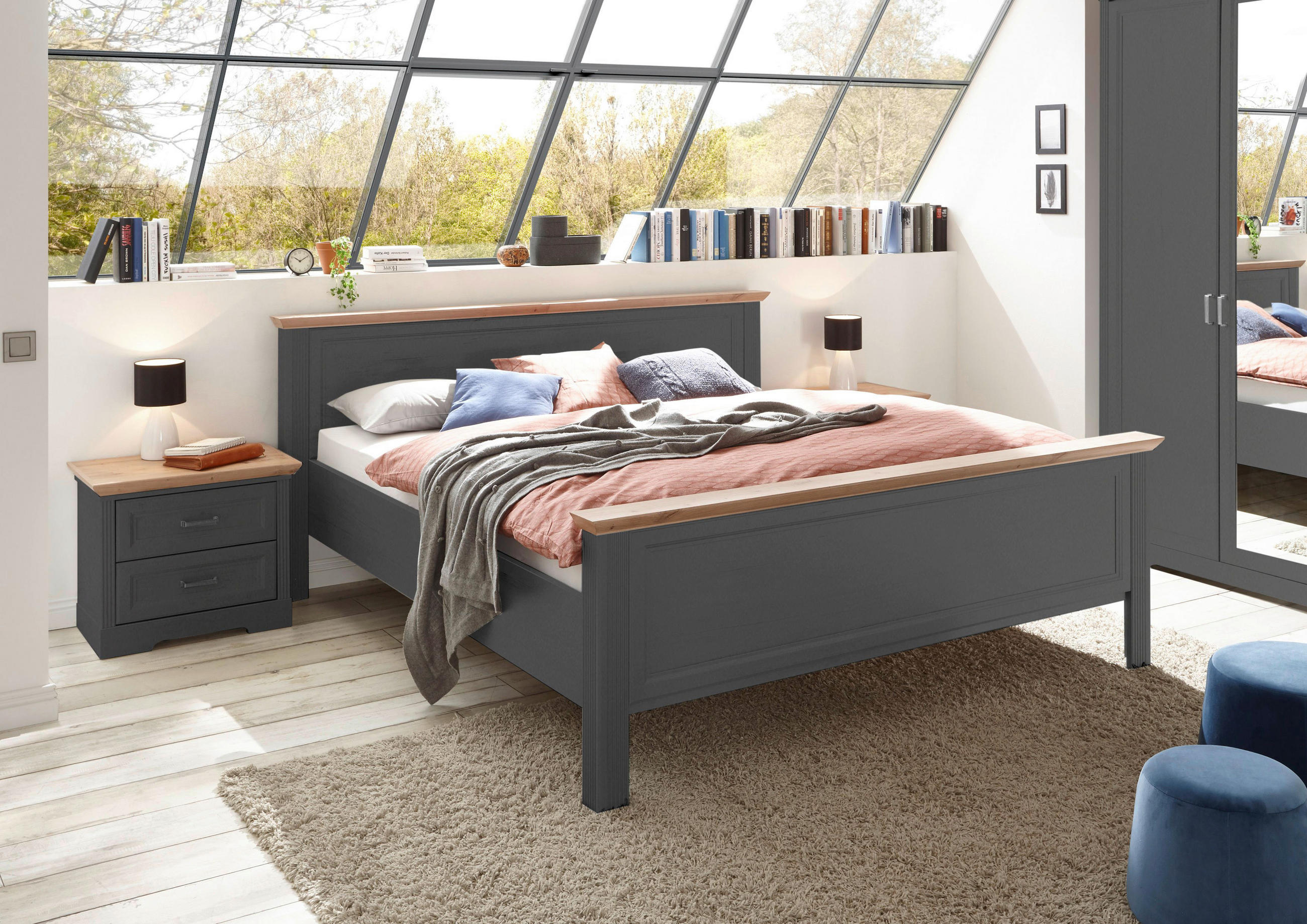 BETT 180/200 cm in Graphitfarben, Eiche Artisan - Graphitfarben/Eiche Artisan, LIFESTYLE, Holzwerkstoff (180/200cm) - Ti'me