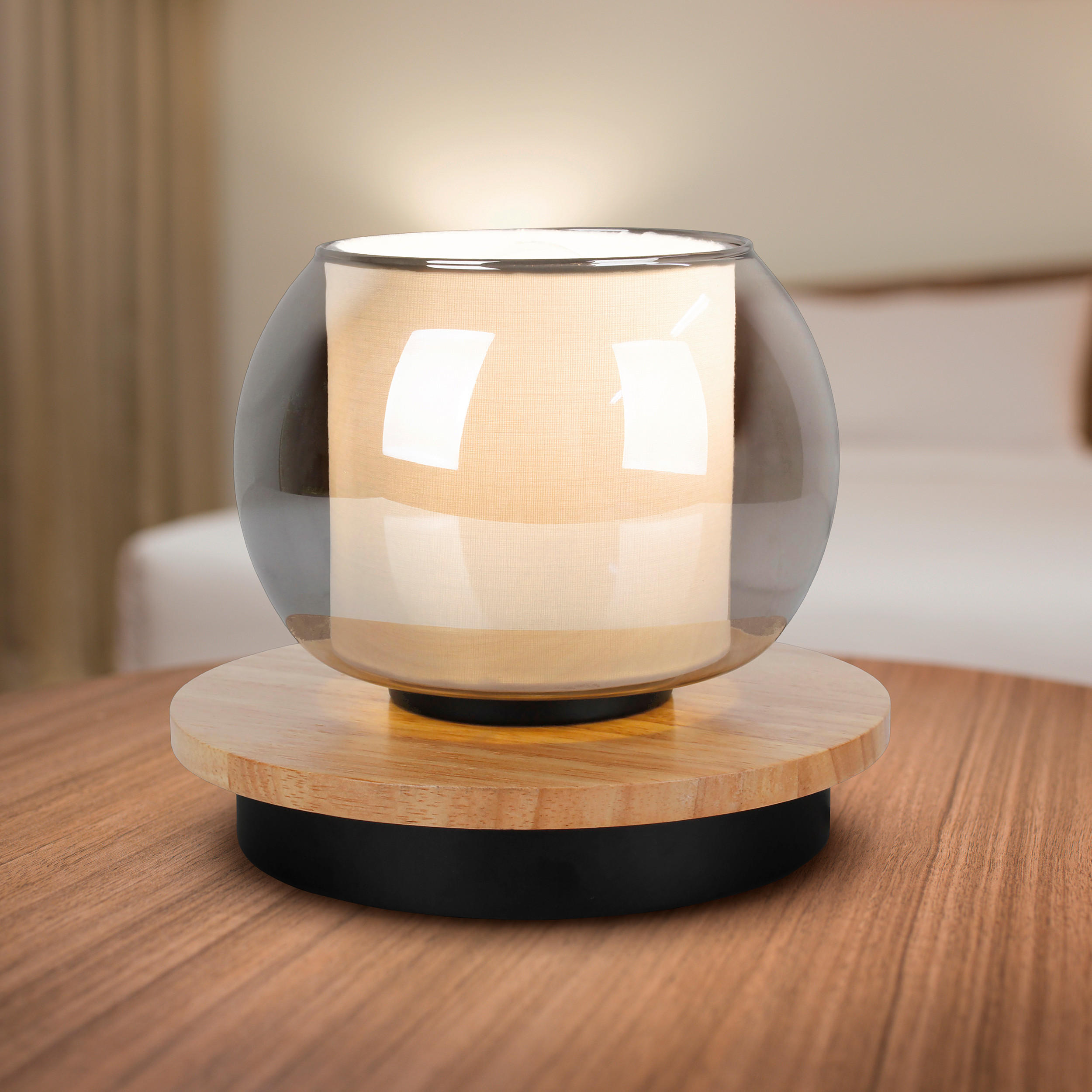 TISCHLEUCHTE 18/15 cm - Schwarz/Weiß, Design, Glas/Holz (18/15cm) - Näve