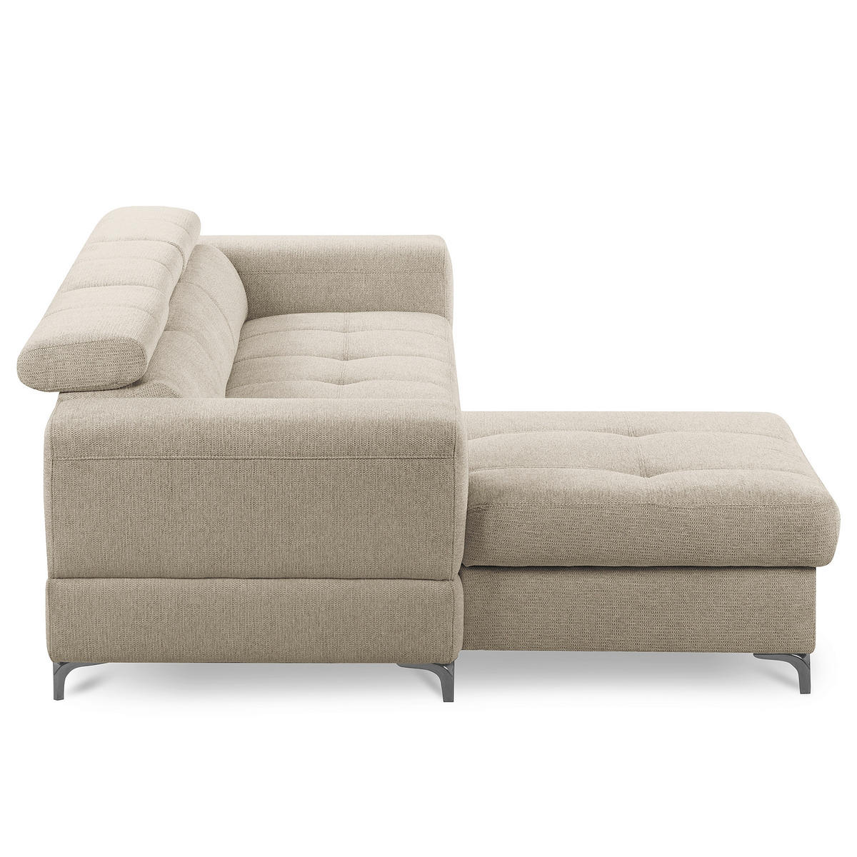 ECKSOFA TORINO Taupe Chenille Bettkasten, Kopfteilverstellung  - Taupe/Schwarzchrom, Design, Textil/Metall (173/247cm) - Livetastic