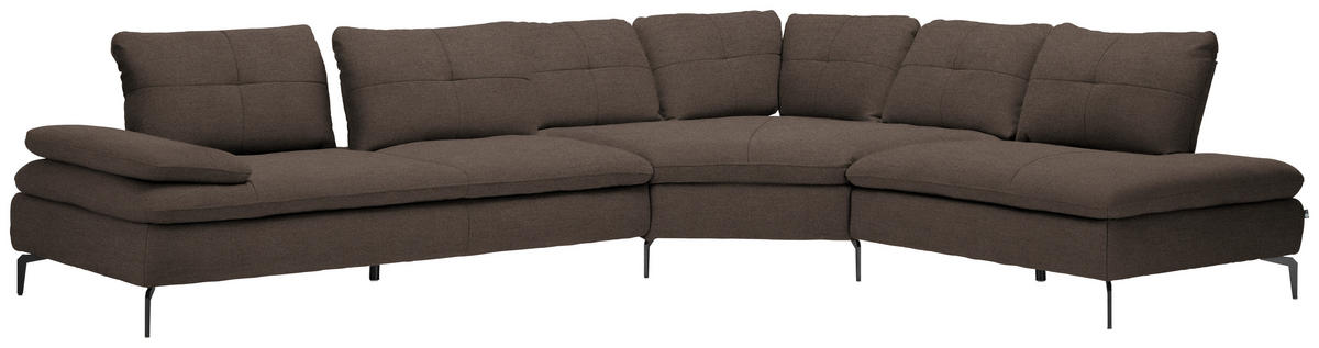 ECKSOFA in Flachgewebe Dunkelbraun  - Dunkelbraun/Schwarz, Design, Textil/Metall (344/271cm) - Chilliano