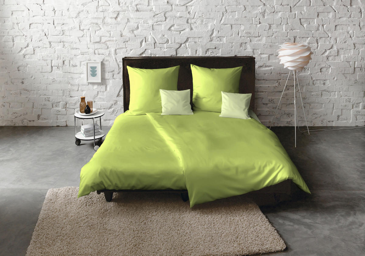 BETTWÄSCHE Makosatin 155/220 cm  - Grün, Basics, Textil (155/220cm) - Fleuresse