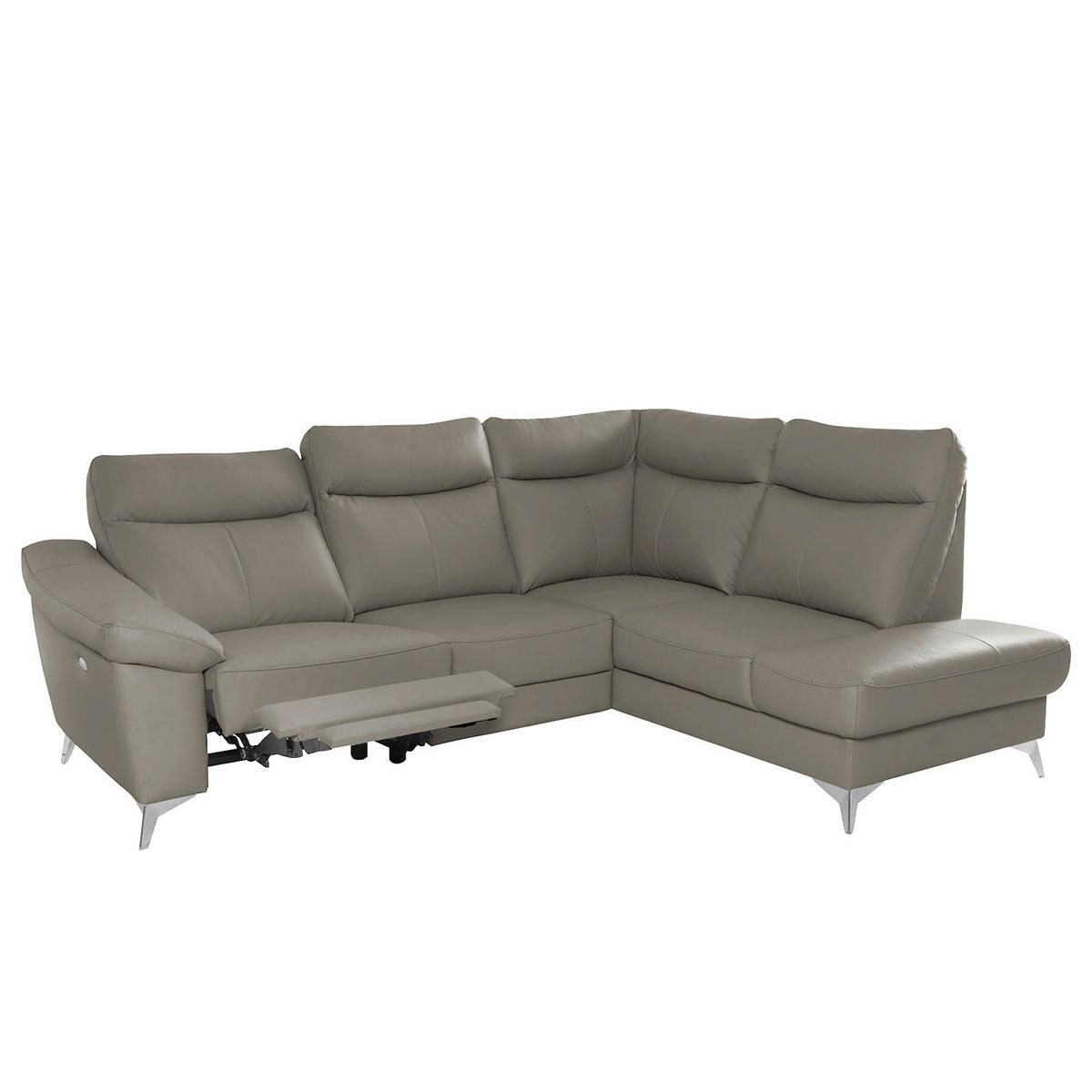 ECKSOFA Schlammfarben Echtleder Lederlook  - Chromfarben/Schlammfarben, Design, Leder/Textil (242/194cm) - Livetastic