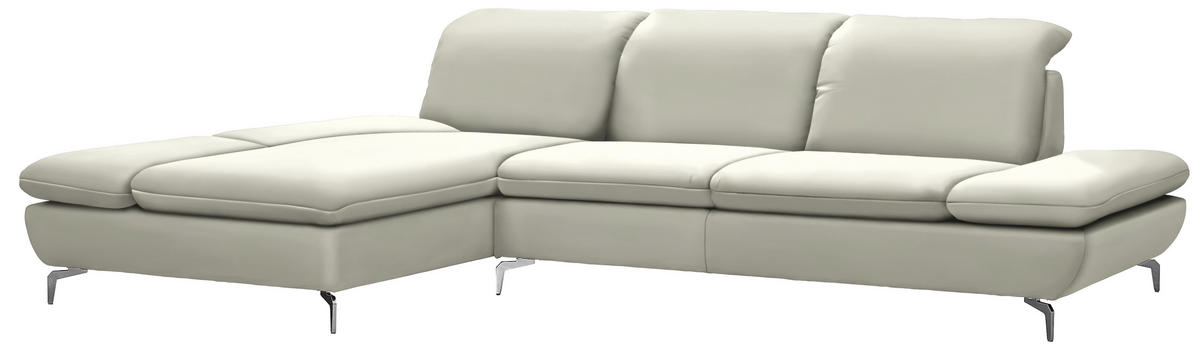 ECKSOFA in Echtleder Weiss  - Weiss/Silberfarben, Design, Leder/Metall (200/315cm) - Chilliano