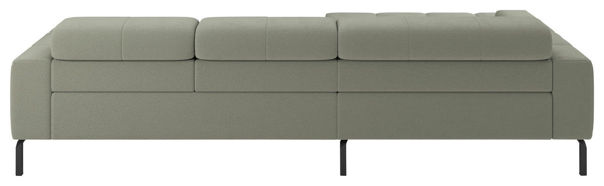 ECKSOFA Graugrün Feincord Rücken echt, Kopfteilverstellung, Sitztiefenverstellung  - Schwarz/Graugrün, KONVENTIONELL, Textil/Metall (226/293cm) - Hom`in