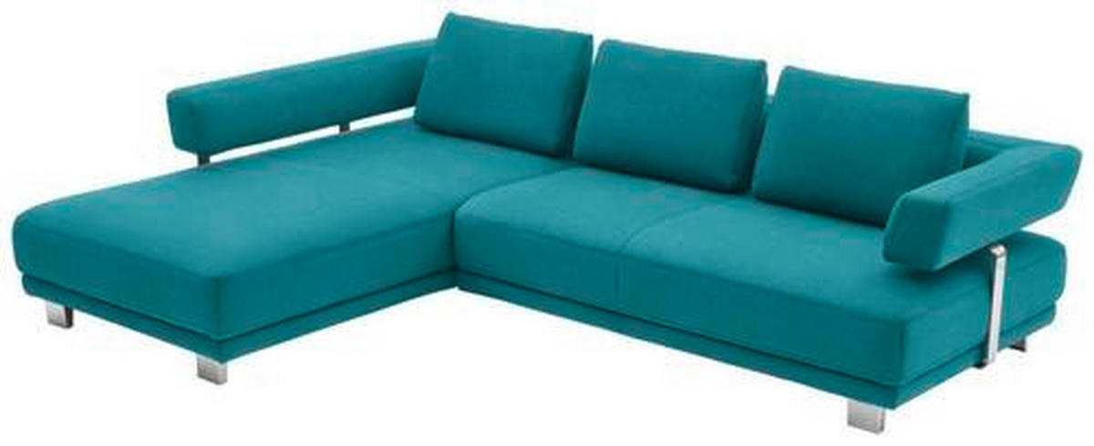 ECKSOFA Petrol Chenille  - Chromfarben/Petrol, Natur, Textil/Metall (214/297cm) - Valdera