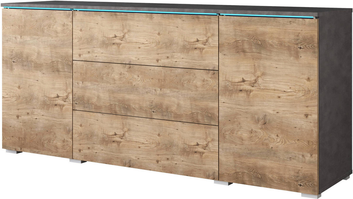 ŠIROKÁ KOMODA, antracitová, barvy dubu košíčkatého, 150/67,9/39,5 cm - šedá/barvy dubu košíčkatého, Trend, kompozitní dřevo/plast (150/67,9/39,5cm)