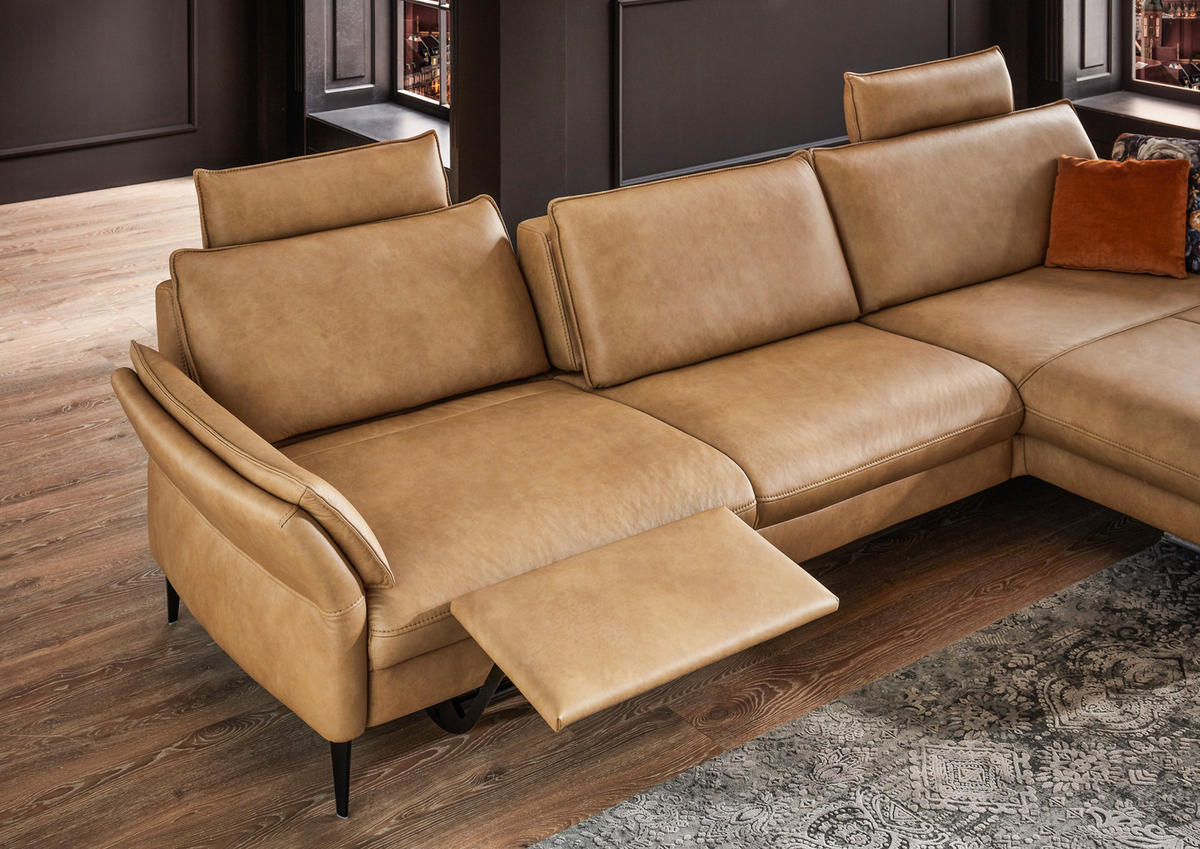 ECKSOFA Dunkelgelb Echtleder  - Dunkelgelb/Schwarz, Design, Leder/Metall (172/334cm) - Hukla