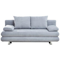 SCHLAFSOFA Mikrofaser Hellblau Querschläfer  inkl. Rückenkissen, Armlehnenkissen, Bettkasten, Schlaffunktion  - Chromfarben/Hellblau, Design, Kunststoff/Textil (196/74/90cm) - Carryhome