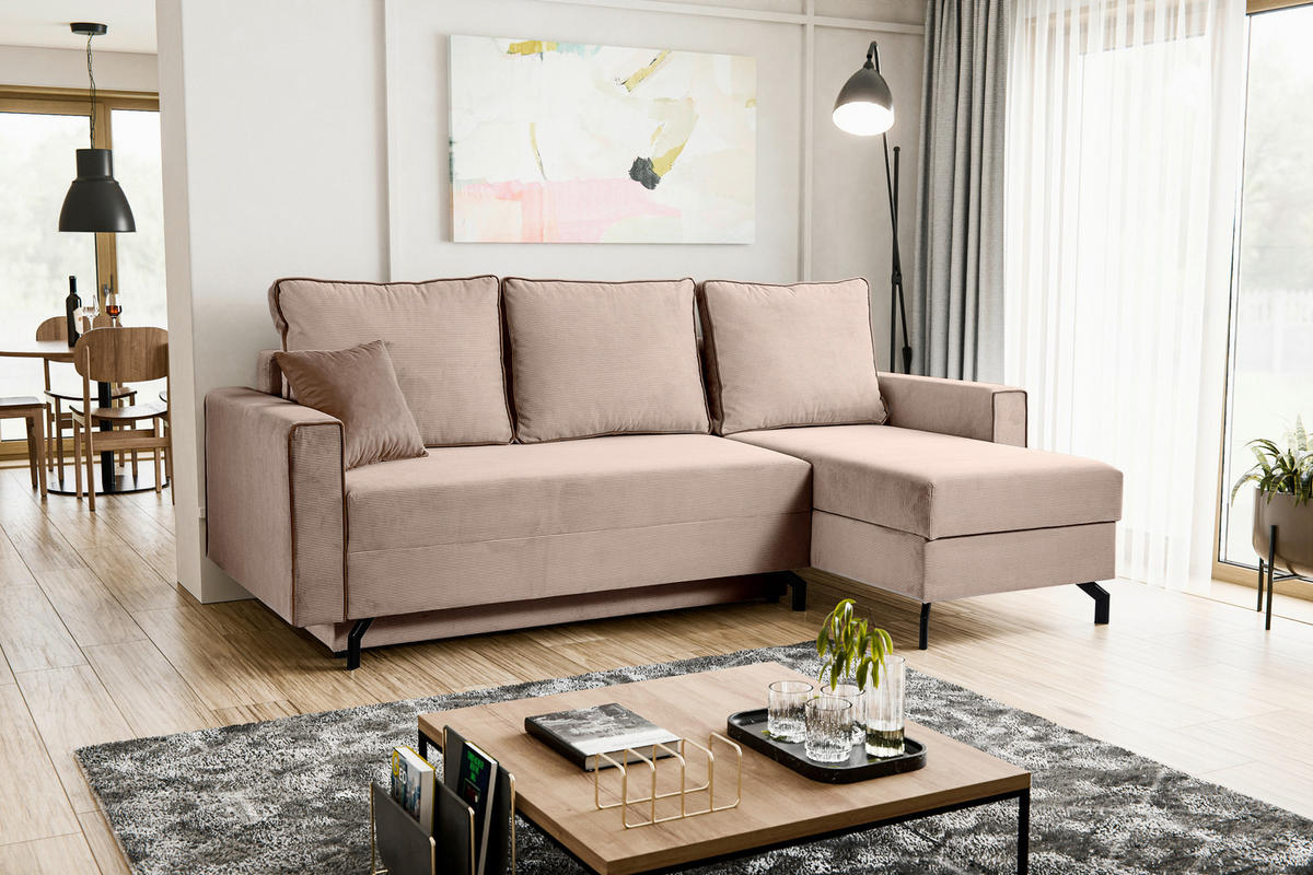 ECKSOFA MARTI Altrosa Cord  - Schwarz/Altrosa, Basics, Holz/Textil (230/148cm) - MID.YOU