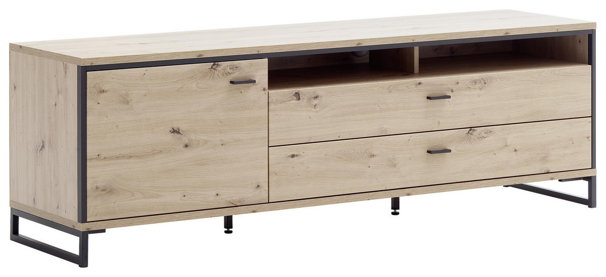 MEDIABÄNK i antracit, ekfärgad  - antracit/ekfärgad, Design, metall/trämaterial (183/60/50cm) - MID.YOU