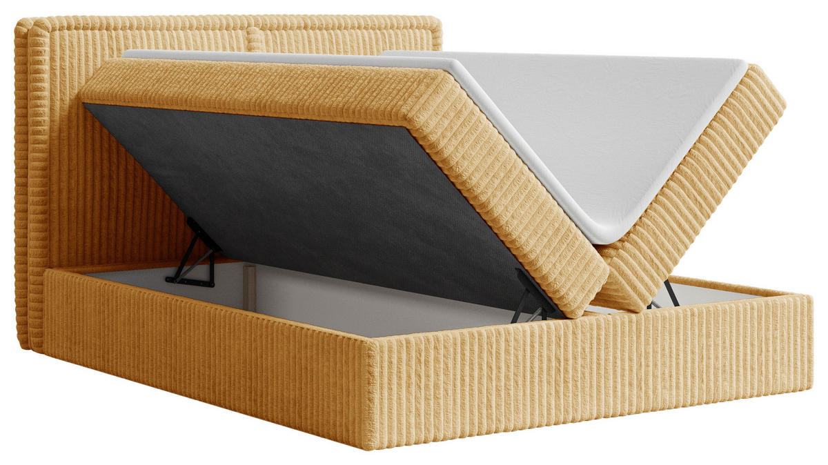 BOXBETT 160/200 cm,  in Currygelb, Bettkasten, Topper, H2 + H3 = mittel + fest  - Currygelb/Schwarz, MODERN, Holz/Kunststoff (160/200cm) - MID.YOU