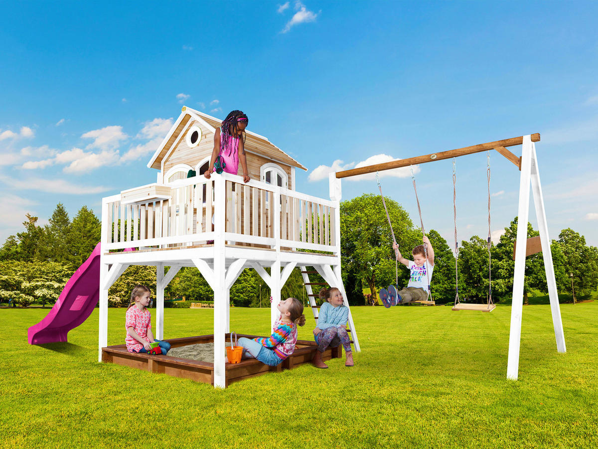SPIELTURM 613/291/277 cm  - Lila/Braun, KONVENTIONELL, Holz (613/291/277cm) - Ambia Garden