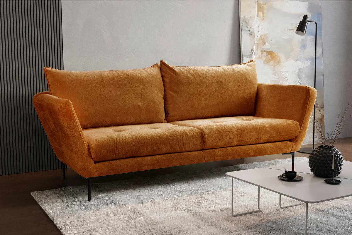 SOFA in Velours Rostfarben  - Rostfarben/Schwarz, Design, Textil/Metall (225/86/95cm) - MID.YOU