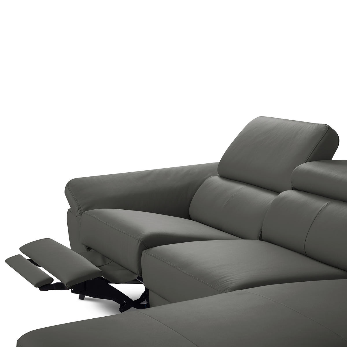 ECKSOFA Lederlook Echtleder Anthrazit  - Chromfarben/Anthrazit, Design, Leder/Textil (252/179cm) - Livetastic