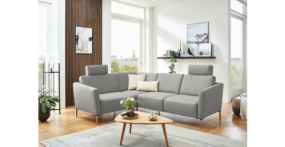 ECKSOFA  in Flachgewebe Hellgrau  189/236 cm  - Eichefarben/Hellgrau, Design, Holz/Textil (189/236cm) - Valnatura