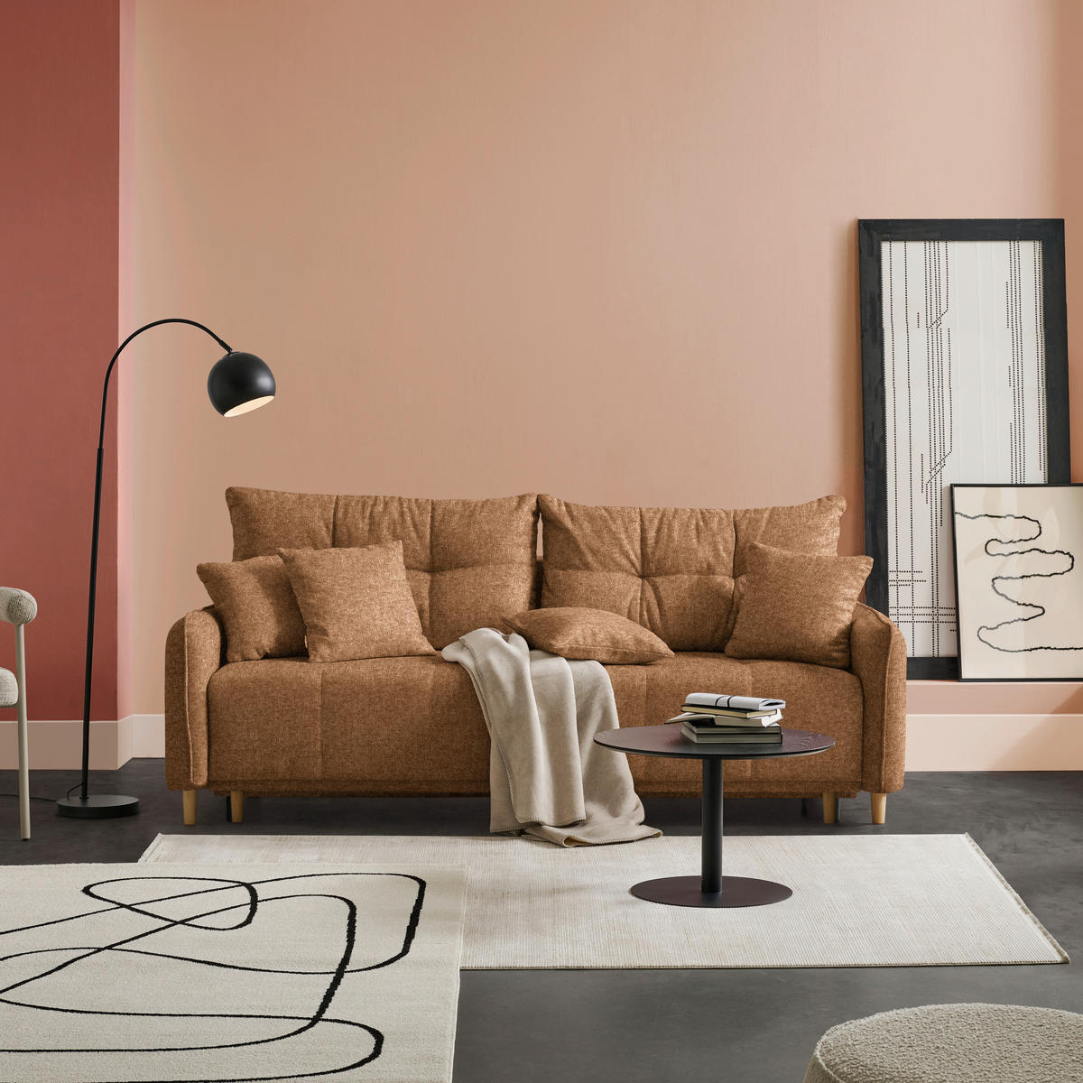 SCHLAFSOFA Chenille Cognac  - Cognac/Buchefarben, Design, Holz/Textil (217/97/101cm) - Carryhome