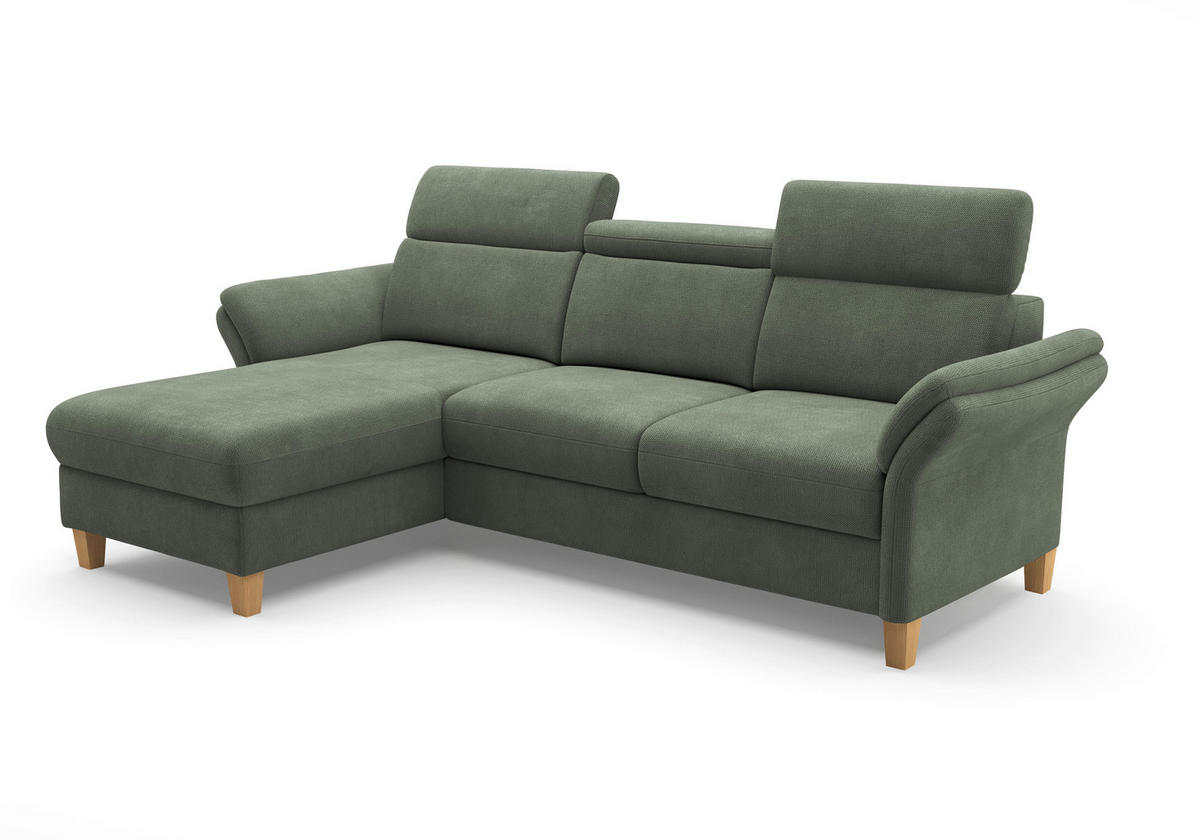 ECKSOFA GLENDALE E Dunkelgrün Flachgewebe  - Dunkelgrün/Eichefarben, KONVENTIONELL, Holz/Textil (166/253cm) - Sit & More