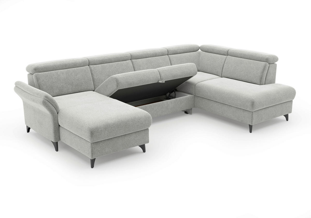 WOHNLANDSCHAFT GLENDALE E Hellgrau Flachgewebe  - Hellgrau/Schwarz, KONVENTIONELL, Textil/Metall (166/321/193cm) - Sit & More