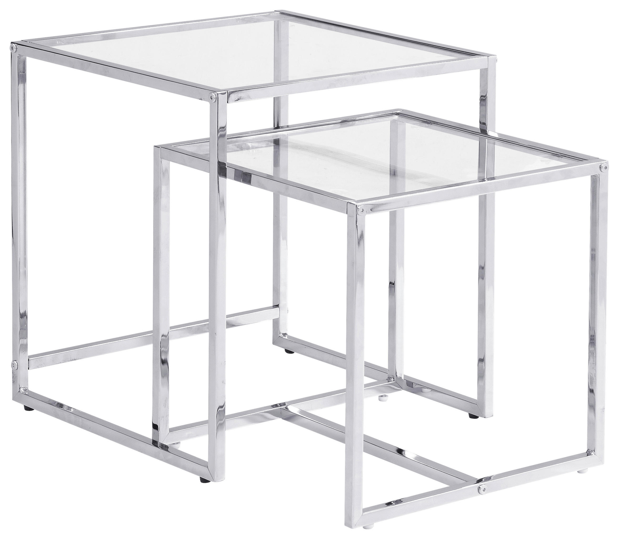BEISTELLTISCHSET quadratisch Klar, Chromfarben  - Klar/Chromfarben, Design, Glas/Metall (40-45/40-45/40-50cm) - Carryhome