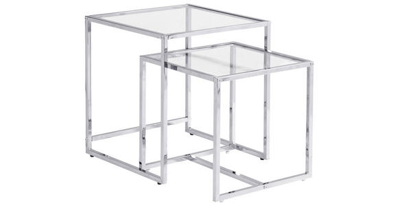 BEISTELLTISCHSET quadratisch Klar, Chromfarben  - Klar/Chromfarben, Design, Glas/Metall (40-45/40-45/40-50cm) - Carryhome