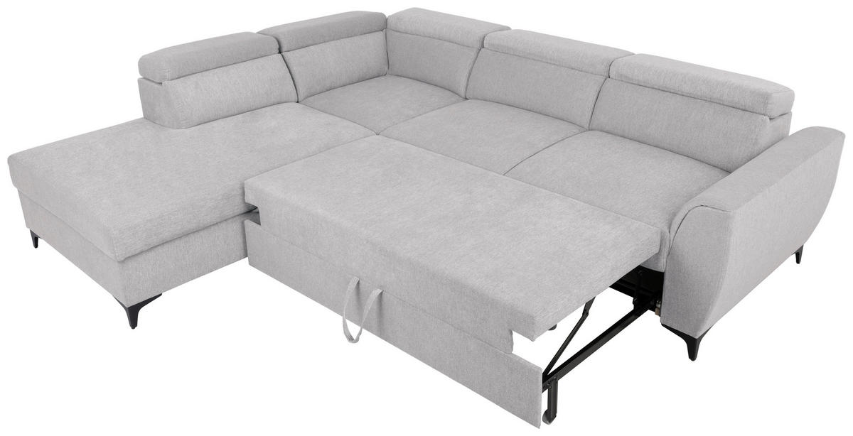 ECKSOFA in Velours Hellgrau  - Hellgrau/Schwarz, Konventionell, Textil/Metall (217/255cm) - MID.YOU