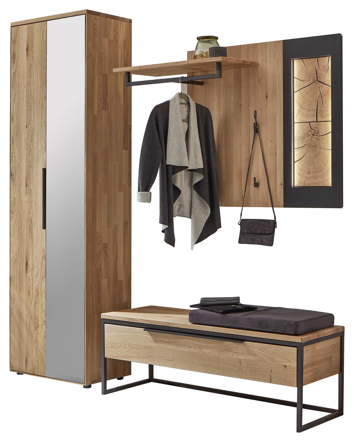 GARDEROBE  in 198,8/197,6/41 cm  - Eichefarben/Schwarz, Design, Glas/Holz (198,8/197,6/41cm) - Valdera