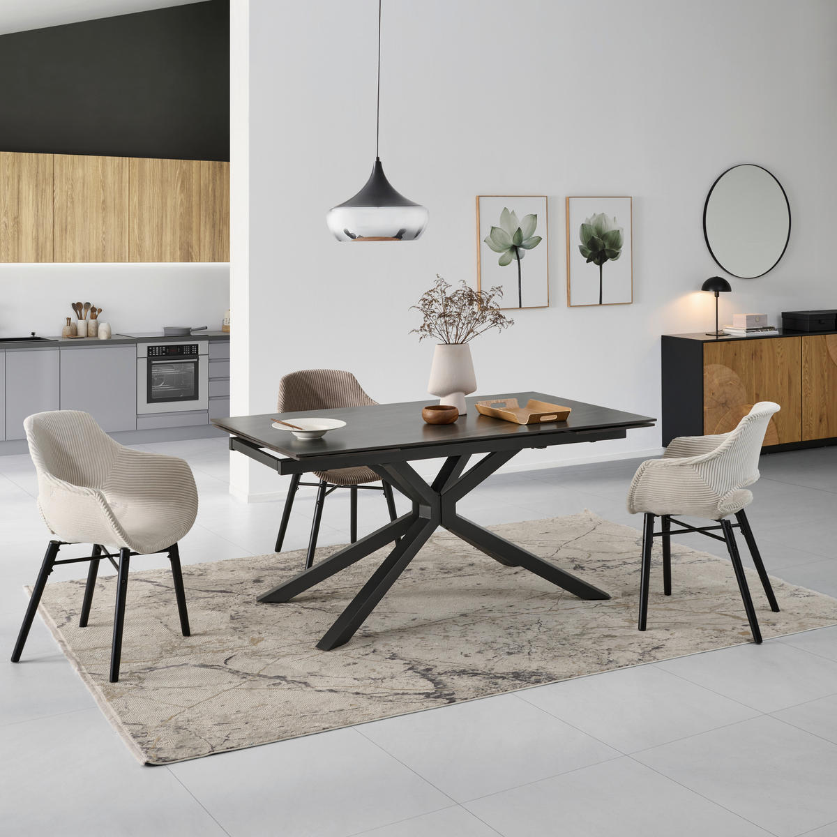 RAZTEGLJIVA MIZA, temno siva  - temno siva/siva, Konvencionalno, kovina/keramika (160-240/75/90cm) - MID.YOU