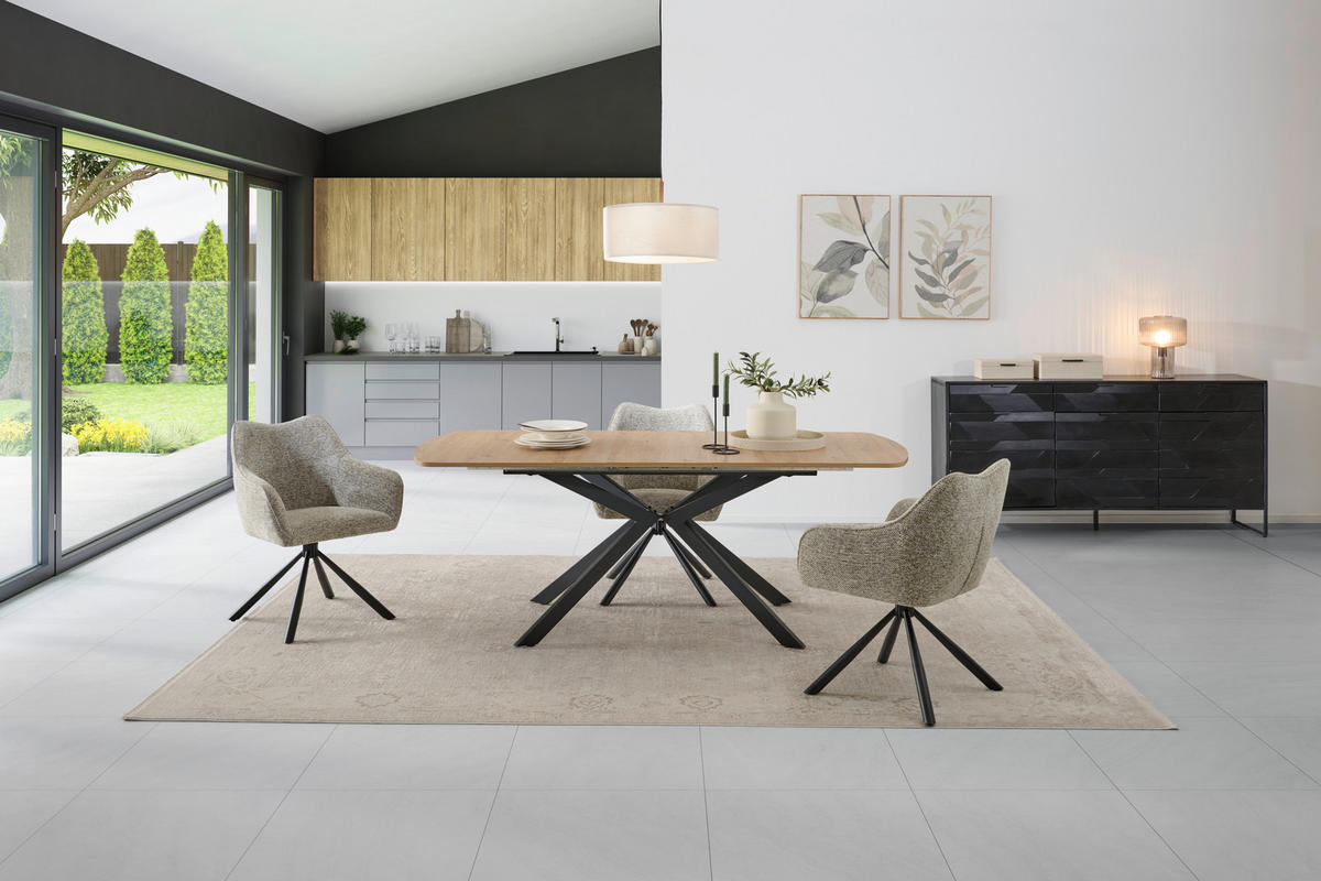 ESSTISCH in Metall, Holzwerkstoff 160-200/90/75 cm  - Schwarz/Eiche Artisan, KONVENTIONELL, Holzwerkstoff/Metall (160-200/90/75cm) - MID.YOU