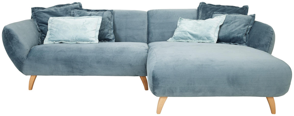 ECKSOFA in Plüsch Petrol  280/175 cm  - Buchefarben/Petrol, Design, Holz/Textil (280/175cm) - Carryhome