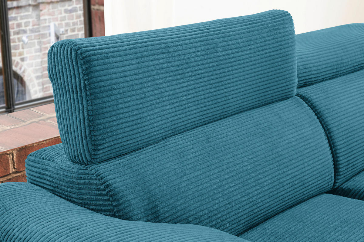 ECKSOFA in Cord Petrol  - Petrol/Schwarz, Design, Holz/Textil (270/174cm) - Pure Home Lifestyle